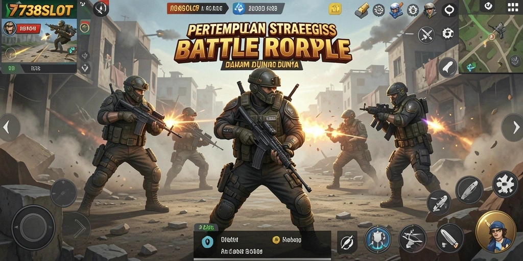 Tampilan action intens dalam gameplay Battle Royale 738SLOT.