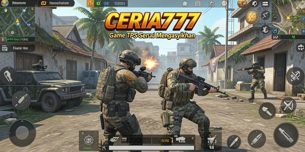 Screenshot menunjukkan aksi seru di dalam game TPS CERIA777.