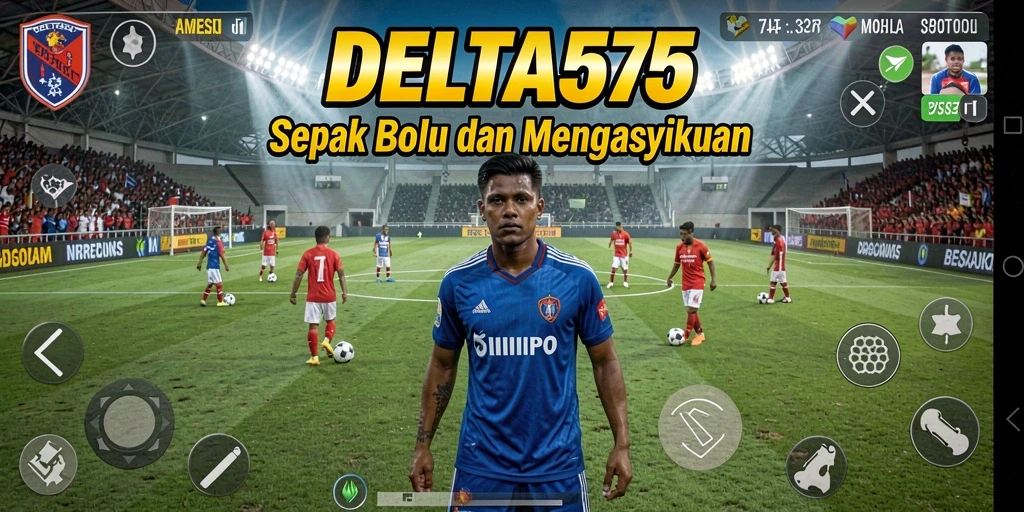 Tampilan gameplay DELTA575 yang mendebarkan dalam aksi sepak bola.