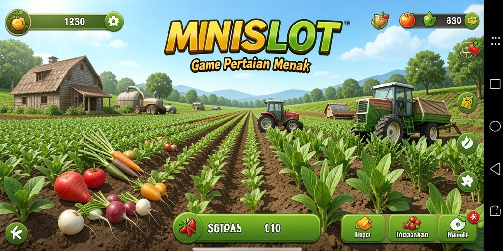 Gameplay MINISLOT yang menggambarkan aktivitas bertani dan panen.