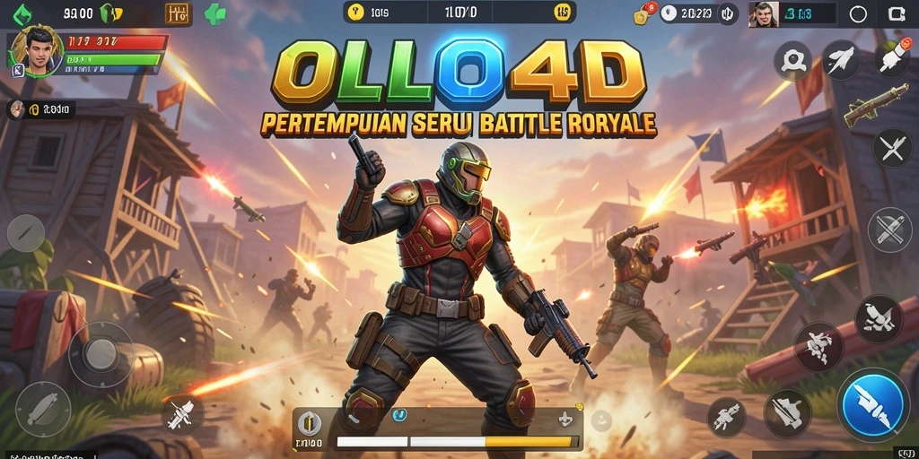Tangkapan layar utama OLLO4D menampilkan aksi seru dalam pertempuran Battle Royale.