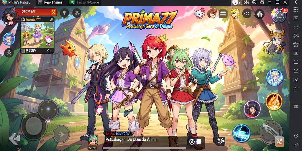 Screenshot gameplay PRIMA77 yang penuh aksi dan karakter anime.