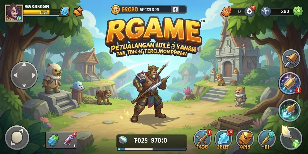 Screenshot gameplay <strong>RPGAME</strong> menampilkan petualangan idle yang seru.