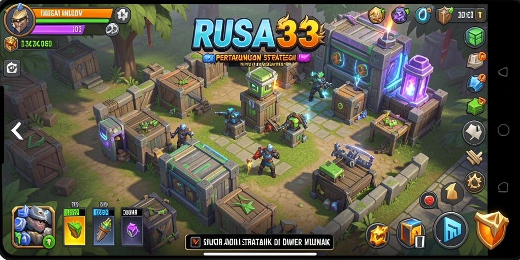 Screenshot gameplay mendebarkan dari RUSA33 yang menunjukkan strategi Tower Defense.