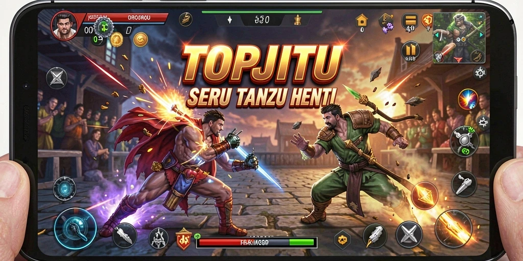 Tangkapan layar menampilkan pertarungan seru dalam TOPJITU dengan grafis memukau.